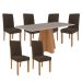 Conjunto de Mesa de Jantar com Tampo de Vidro Off White Patrícia e 6 Cadeiras Maia Suede Mascavo e Nature