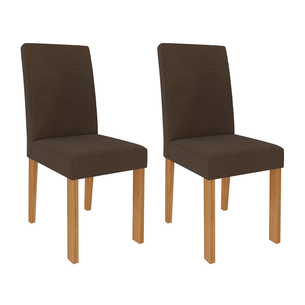 Conjunto de Mesa de Jantar com Tampo de Vidro Off White Patrícia e 6 Cadeiras Maia Suede Mascavo e Nature