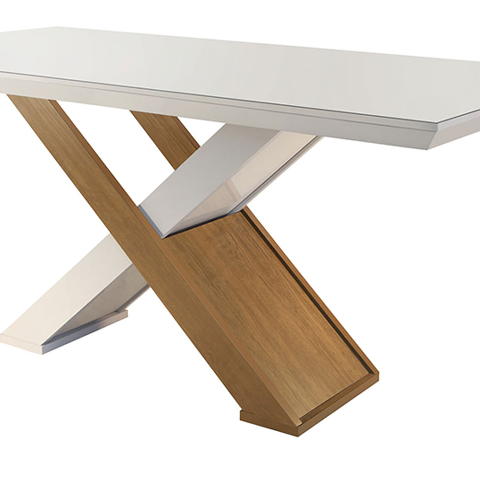Conjunto de Mesa de Jantar com Tampo de Vidro e 6 Cadeiras Alvorada Linho Bege e Imbuia
