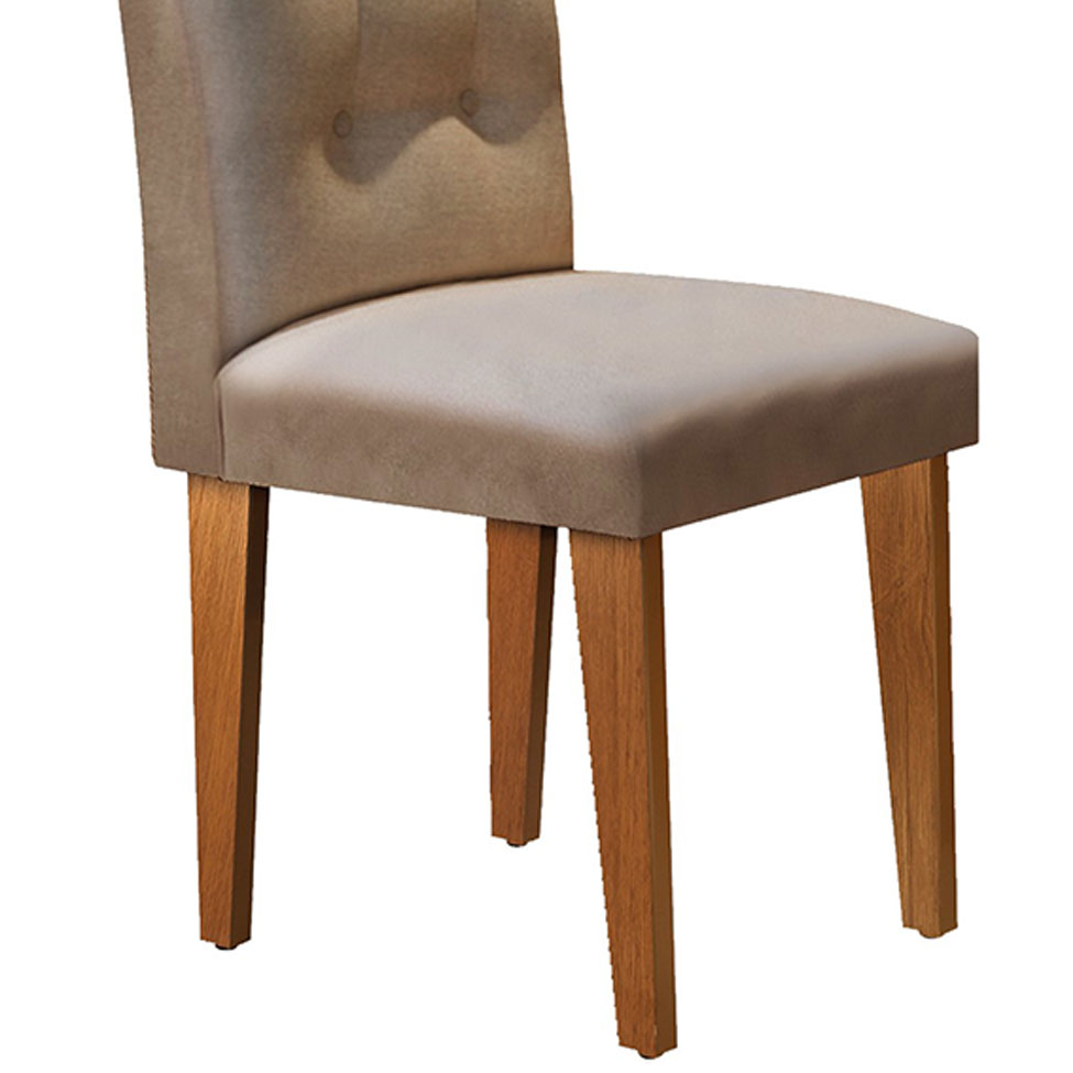 Conjunto de Mesa de Jantar com Tampo de Vidro e 6 Cadeiras Alvorada Linho Bege e Imbuia