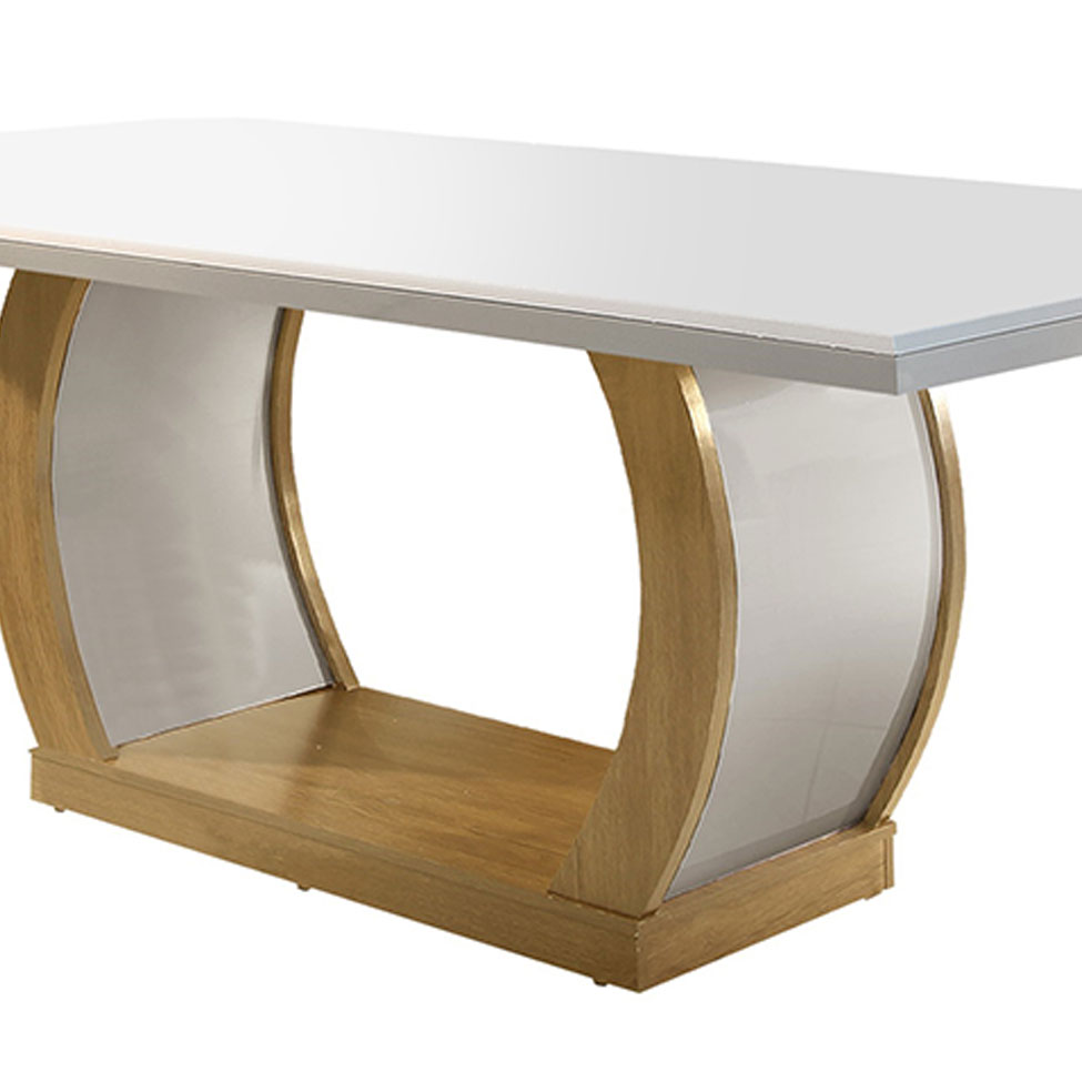 Conjunto de Mesa de Jantar com Tampo de Vidro e 6 Cadeiras Maia Linho Bege e Imbuia