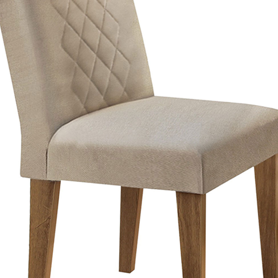 Conjunto de Mesa de Jantar com Tampo de Vidro e 6 Cadeiras Maia Linho Bege e Imbuia