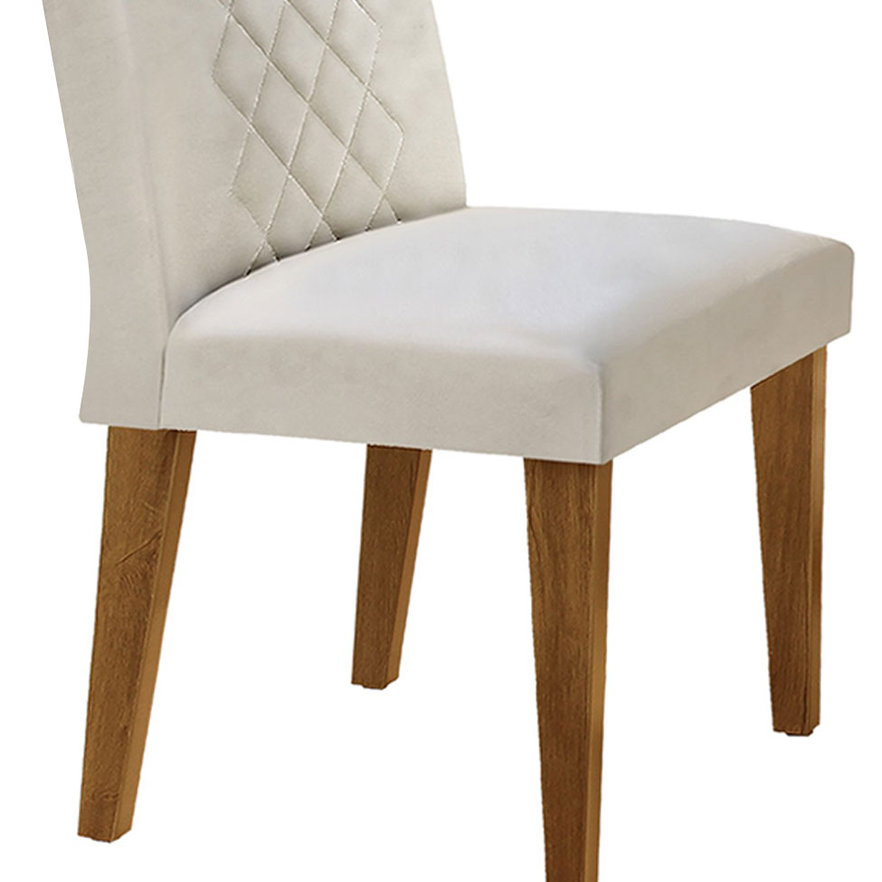 Conjunto de Mesa de Jantar com Tampo de Vidro e 6 Cadeiras Maia Veludo Creme e Imbuia