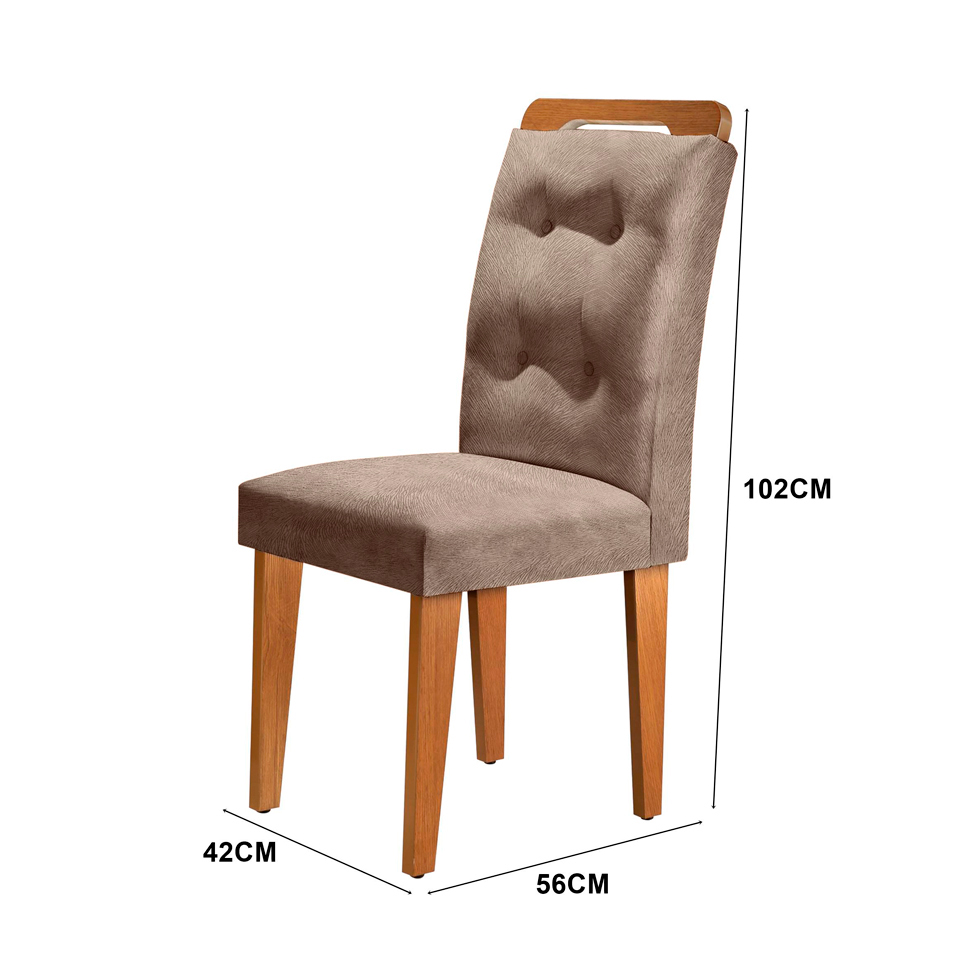 Conjunto de Mesa de Jantar com Vidro e  6 Cadeiras Imperatriz Suede Off White e Chocolate