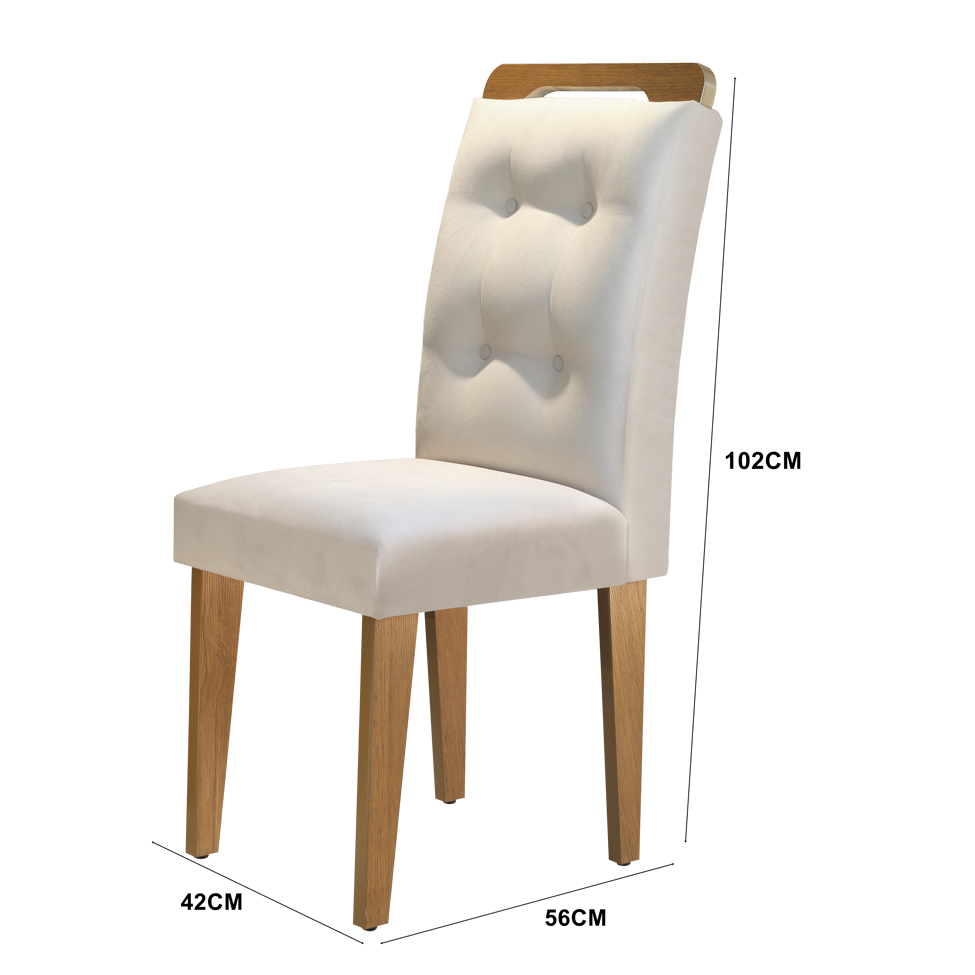 Conjunto de Mesa de Jantar com Vidro e  6 Cadeiras Imperatriz Veludo Creme e Off White