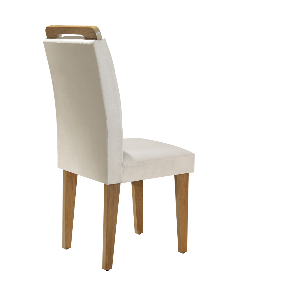 Conjunto de Mesa de Jantar com Vidro e  6 Cadeiras Imperatriz Veludo Creme e Off White