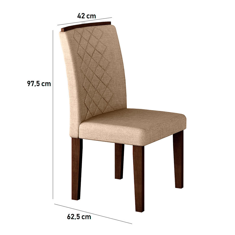 Conjunto de Mesa de Jantar com Vidro e 6 Cadeiras Maia I Linho Castor e Cinza