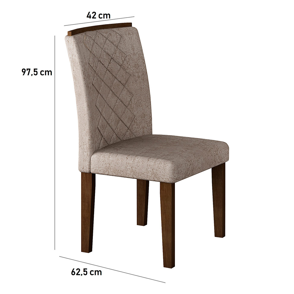 Conjunto de Mesa de Jantar com Vidro e 6 Cadeiras Maia I Suede Amassado Castor e Chocolate