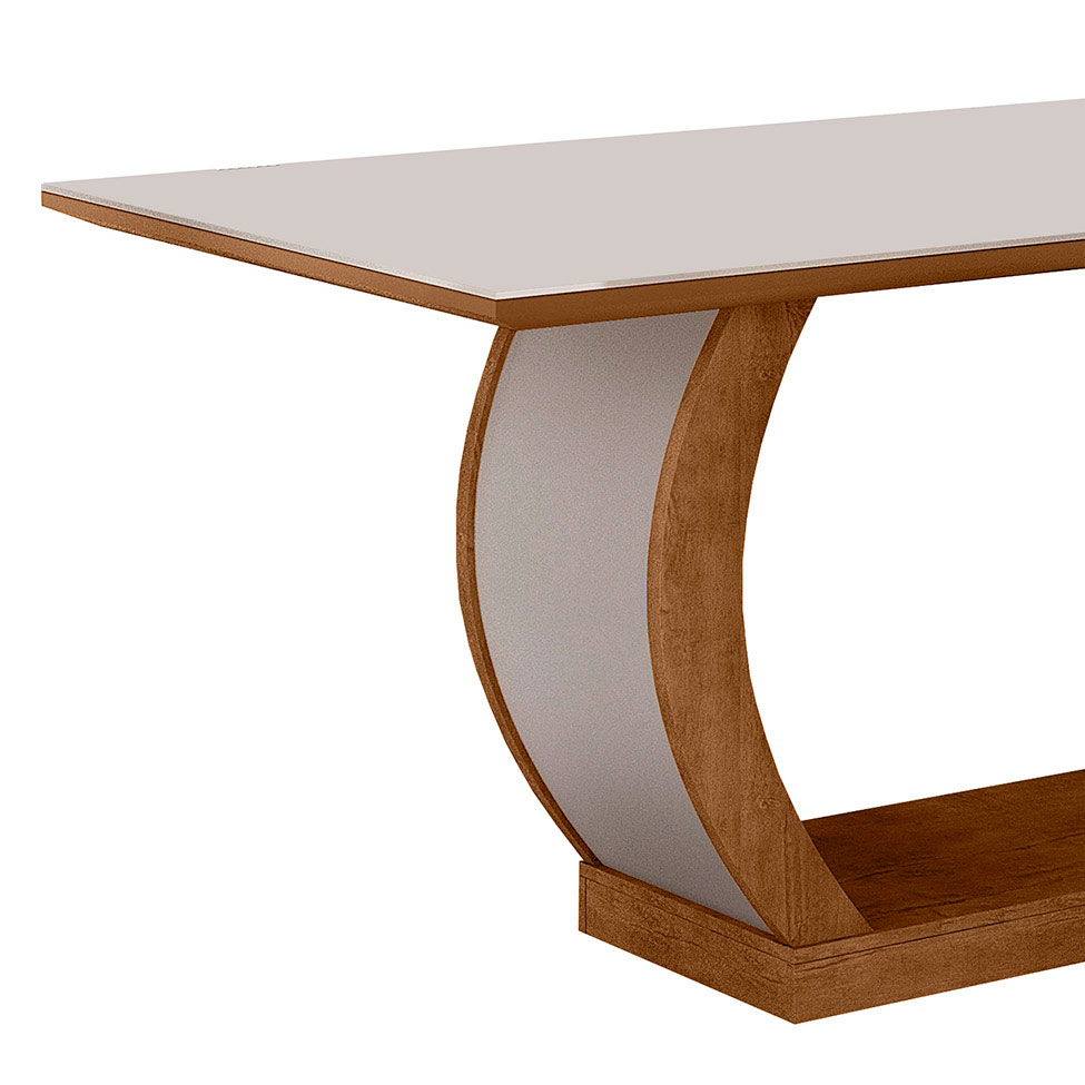 Conjunto de Mesa de Jantar com Vidro e 6 Cadeiras Maia I Veludo Imbuia e Creme