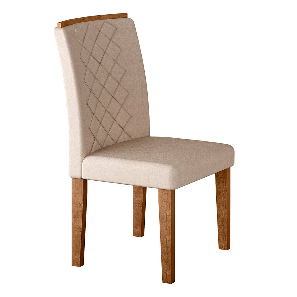 Conjunto de Mesa de Jantar com Vidro e 6 Cadeiras Maia I Veludo Imbuia e Creme