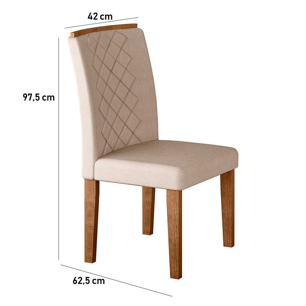 Conjunto de Mesa de Jantar com Vidro e 6 Cadeiras Maia I Veludo Imbuia e Creme