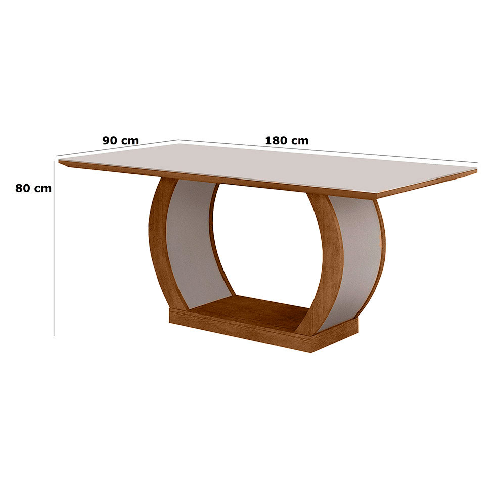 Conjunto de Mesa de Jantar com Vidro e 6 Cadeiras Maia I Veludo Imbuia e Creme
