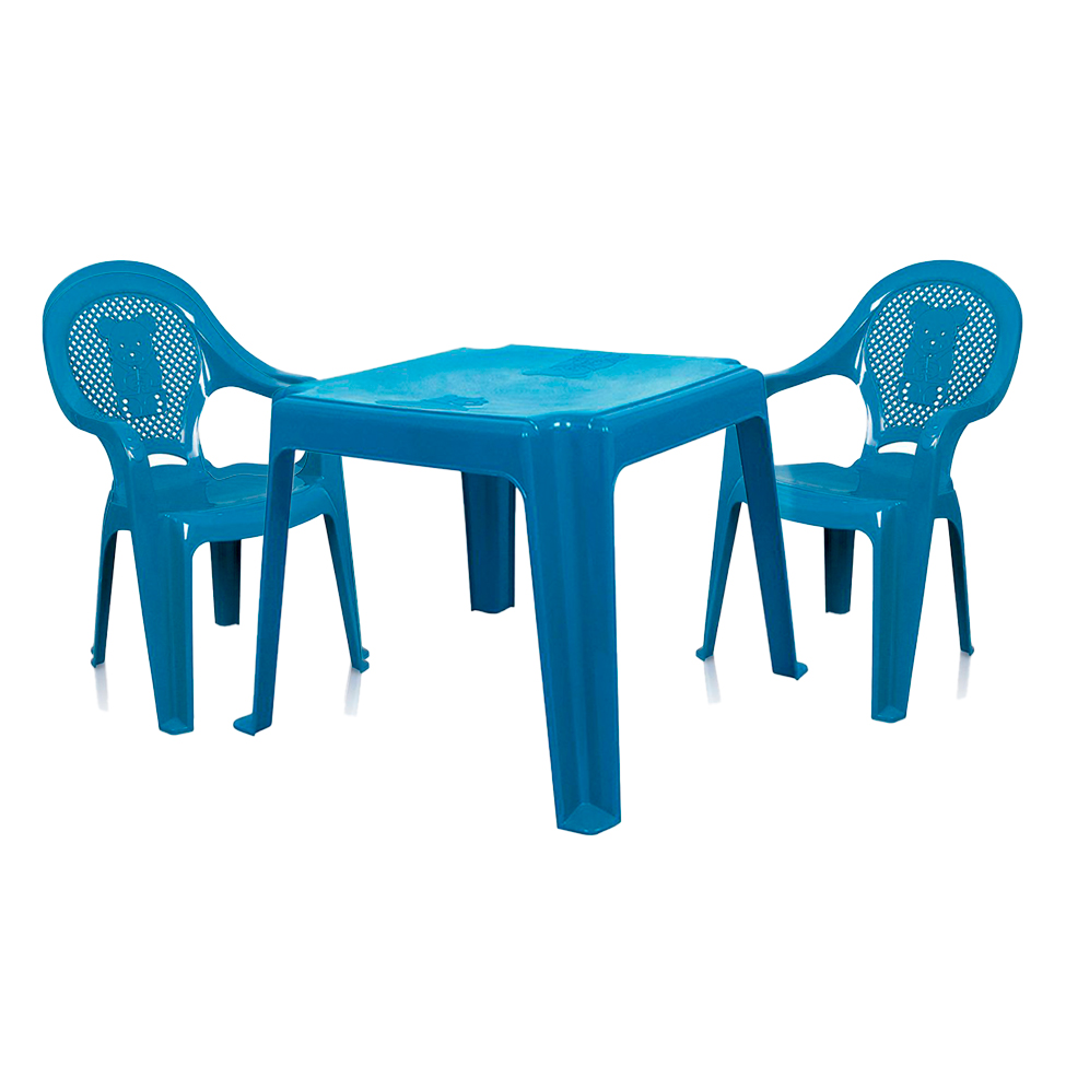 Conjunto de Mesa de Plástico com 2 Cadeiras Infantil Happy Azul