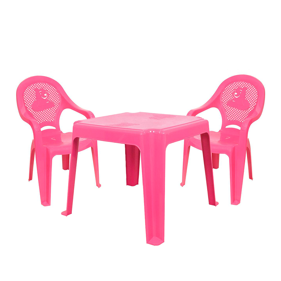 Conjunto de Mesa de Plástico com 2 Cadeiras Infantil Happy Rosa