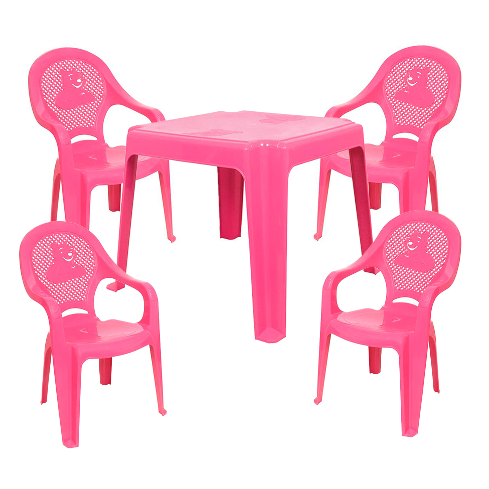 Conjunto de Mesa de Plástico com 4 Cadeiras Infantil Happy Rosa