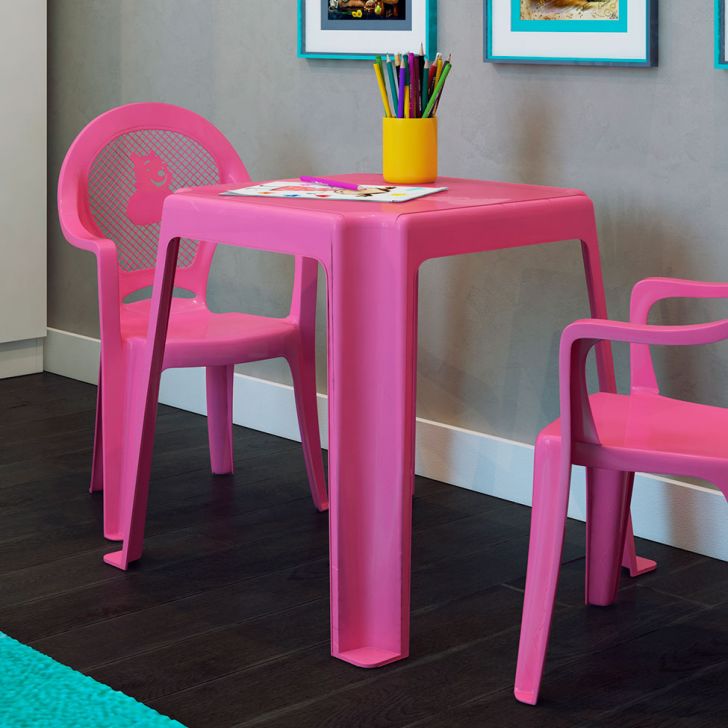 Conjunto de Mesa de Plástico com 4 Cadeiras Infantil Happy Rosa