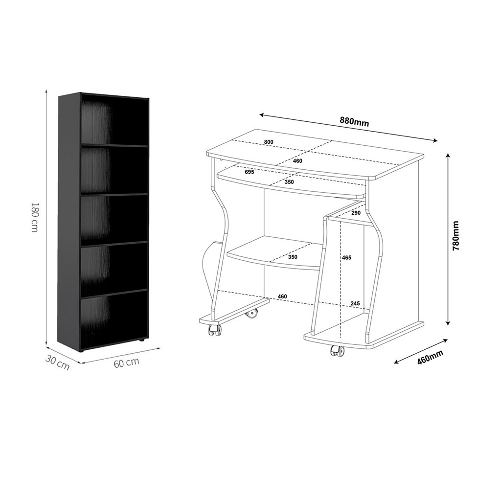 Conjunto de Mesa para Computador Cem com Estante Multy Pinho e Preto