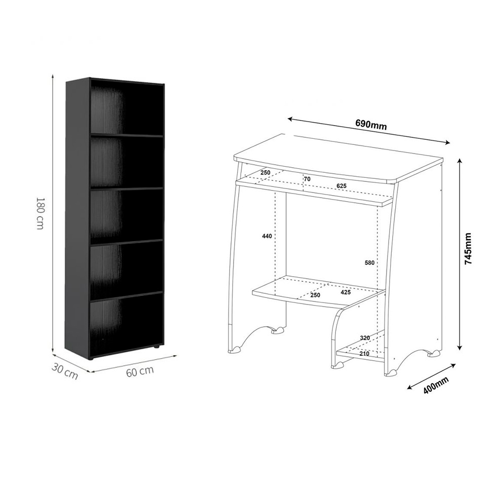 Conjunto de Mesa para Computador Pixel com Estante Multy Pinho e Preto
