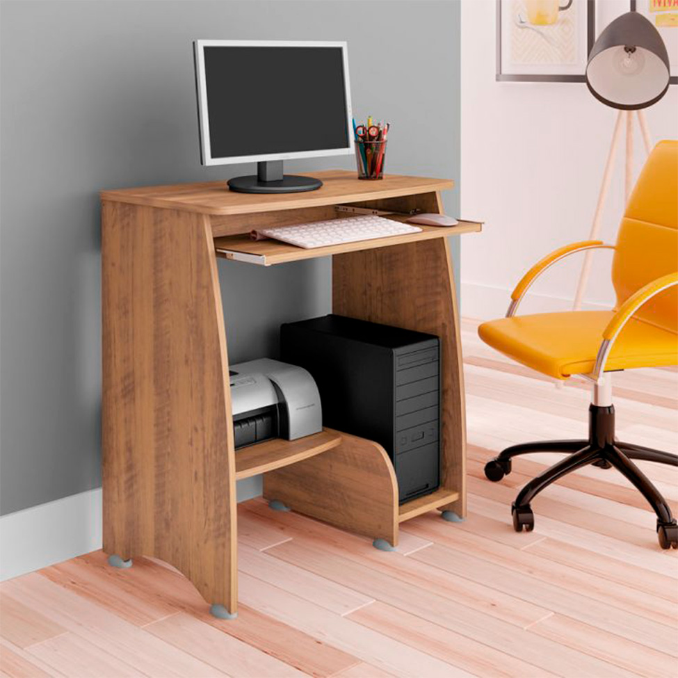 Conjunto de Mesa para Computador Pixel com Estante Multy Pinho e Preto