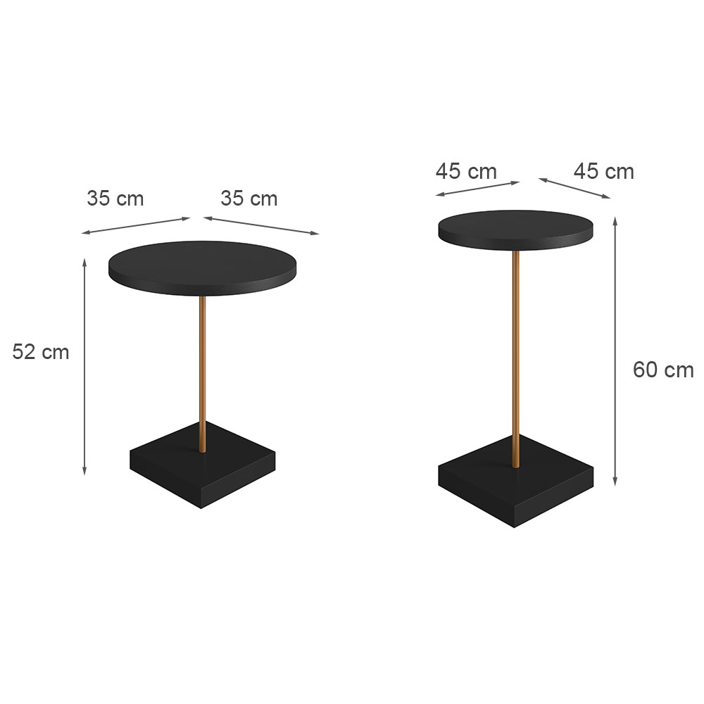 Conjunto de Mesas Laterais Redondas Complementos Nero e Dourada
