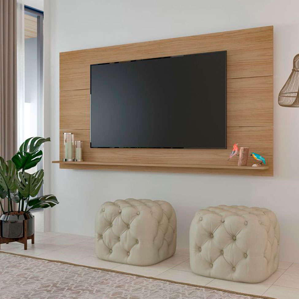 Conjunto de Painel para TV até 75 Polegadas Slim com Rack Charlotte 2 PT Carvalho e Off White