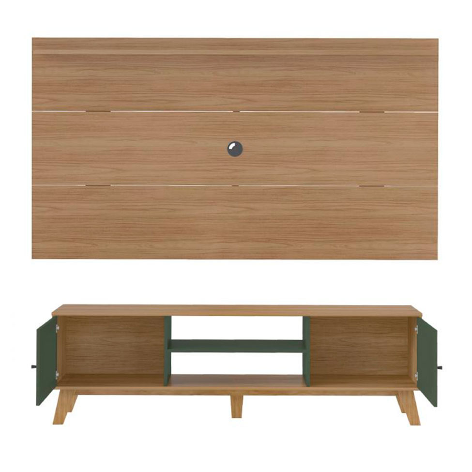 Conjunto de Painel para TV até 75 Polegadas Slim com Rack Charlotte 2 PT Carvalho e Verde Menta