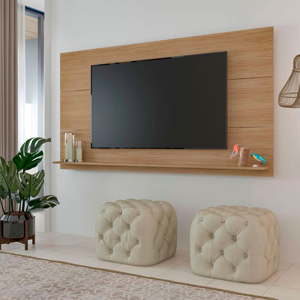 Conjunto de Painel para TV até 75 Polegadas Slim com Rack Charlotte 2 PT Carvalho e Verde Menta