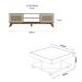 Conjunto de Rack Charlotte 2 PT com Mesa de Centro Quadrada Saara Pinho e Off White