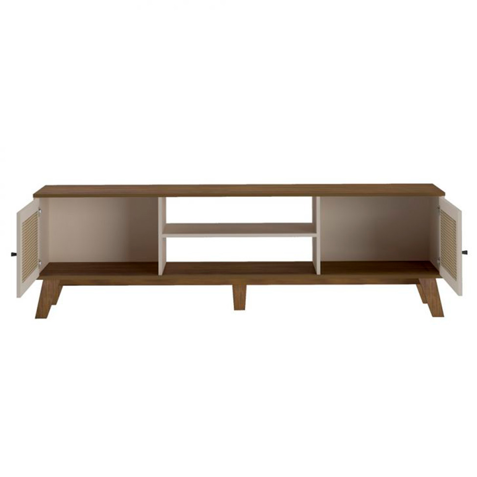 Conjunto de Rack Charlotte 2 PT com Mesa de Centro Quadrada Saara Pinho e Off White
