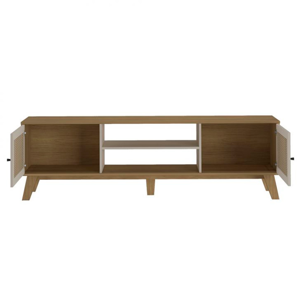 Conjunto de Rack Charlotte 2 PT com Mesa de Centro Redonda Jasmin Off White e Carvalho