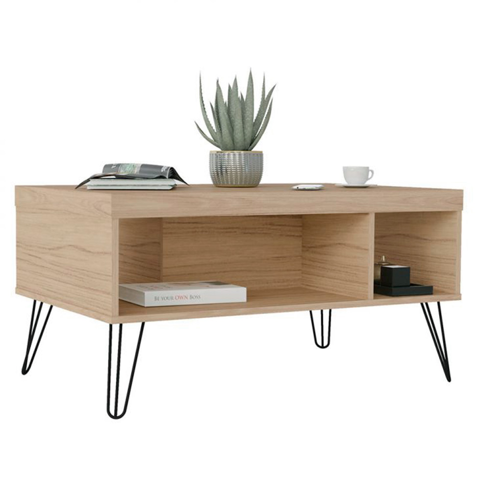 Conjunto de Rack Liberty 4 PT com Mesa de Centro Retangular Off White e Carvalho