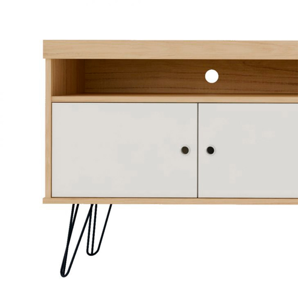 Conjunto de Rack Liberty 4 PT com Mesa de Centro Retangular Off White e Carvalho