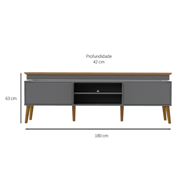 Conjunto de Rack Lumina 2 PT com Buffet Oásis 3 PT Carvalho e Grafite