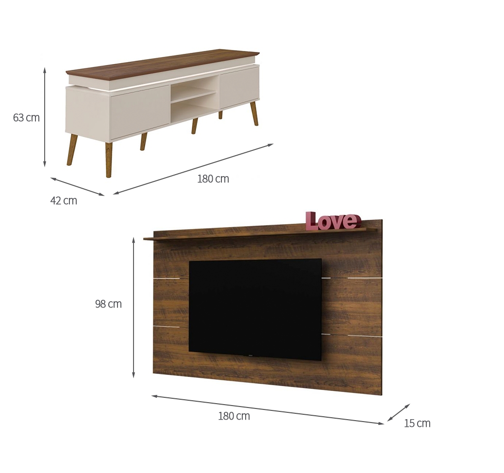 Conjunto de Rack Lumina com Painel para TV até 42 Polegadas Slim Off White e Pinho