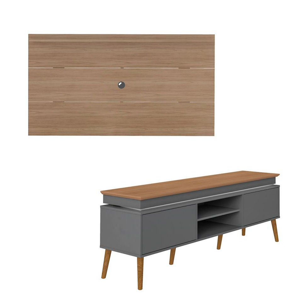 Conjunto de Rack Lumina com Painel para TV até 75 Polegadas Nevada Carvalho e Grafite