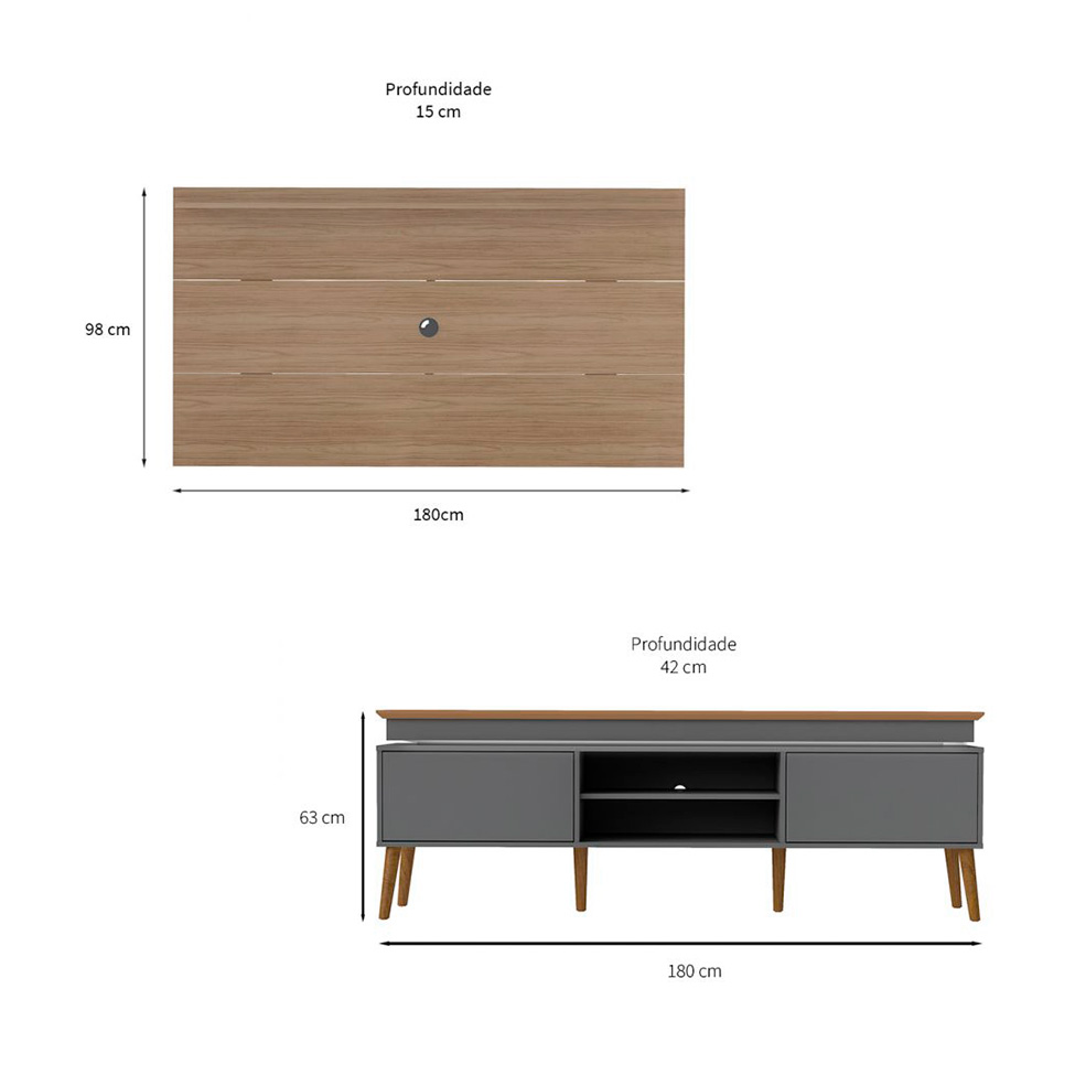 Conjunto de Rack Lumina com Painel para TV até 75 Polegadas Nevada Carvalho e Grafite