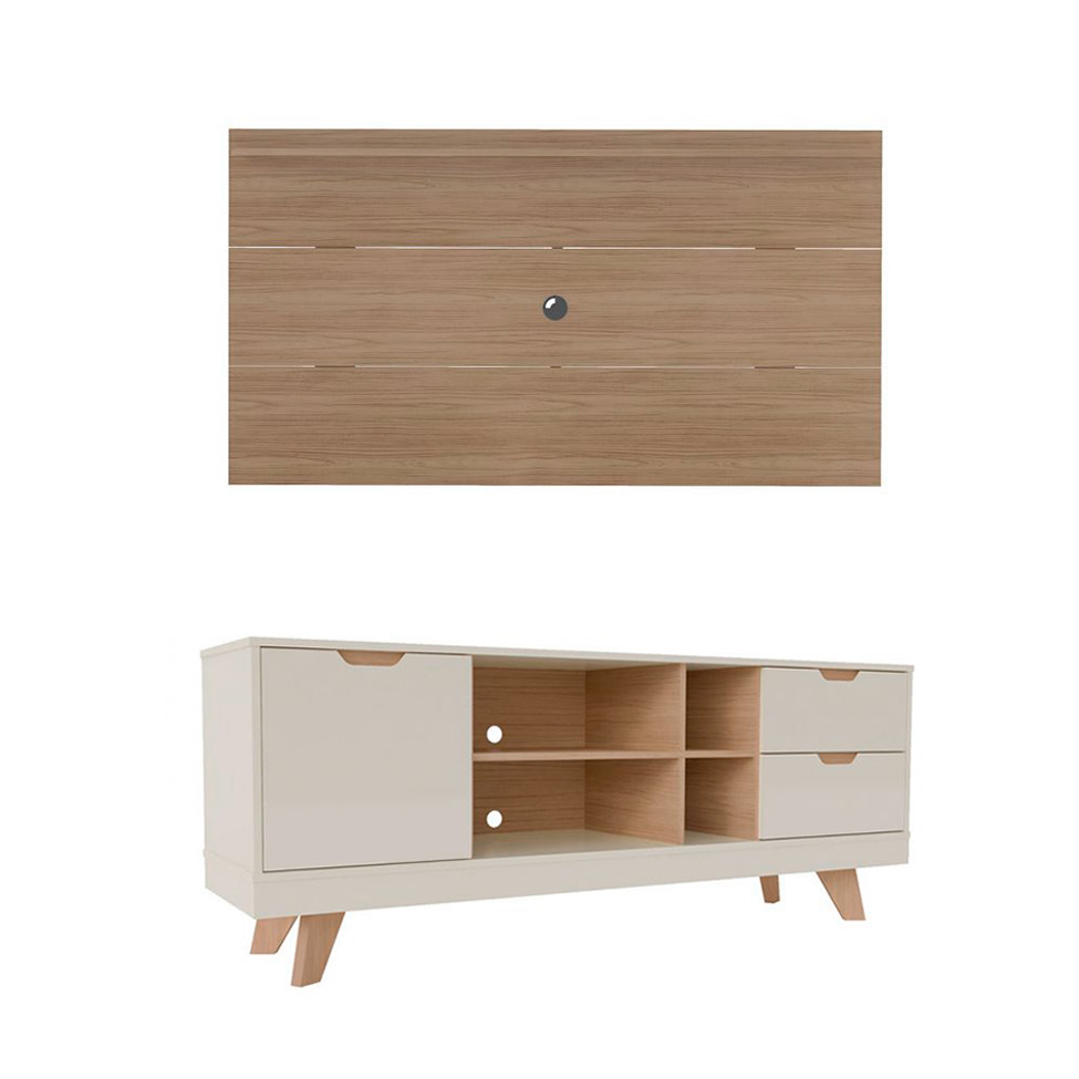 Conjunto de Rack Michigan com Painel para TV até 75 Polegadas Nevada Carvalho e Off White