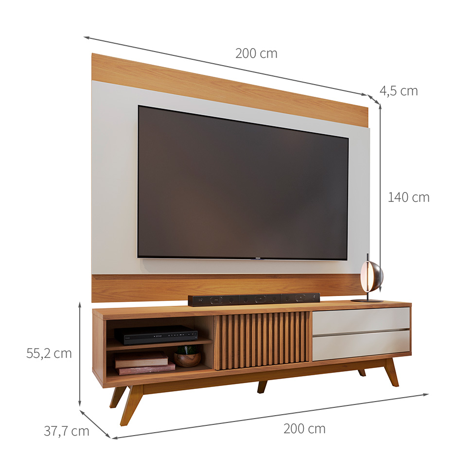 Conjunto de Rack Veneza 1 PT 2 GV com Painel para TV até 75 Polegadas Nilo Freijó e Off White