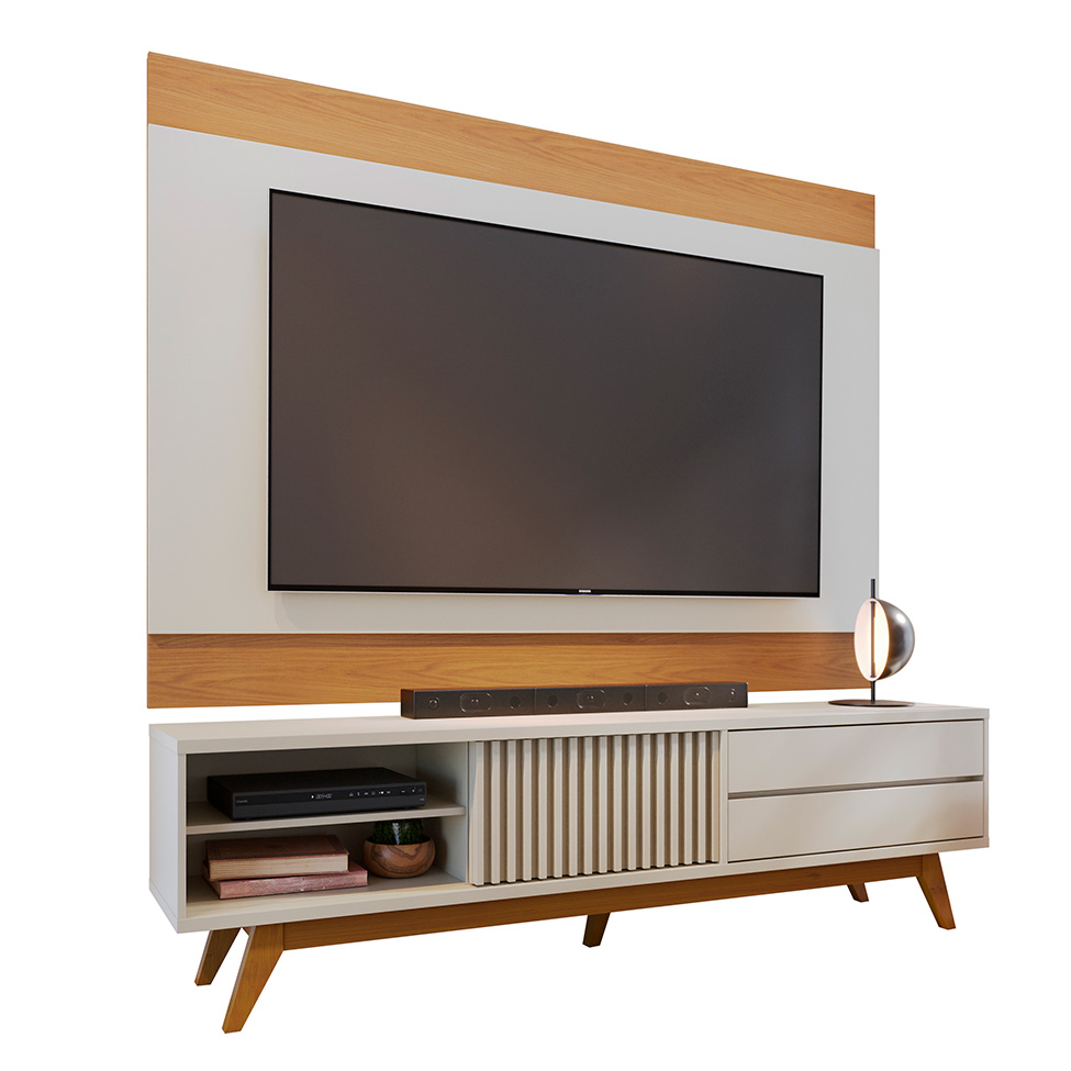 Conjunto de Rack Veneza 1 PT 2 GV com Painel para TV até 75 Polegadas Nilo Off White e Freijó