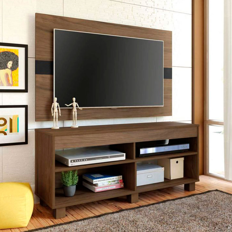 Conjunto de Rack com Painel para TV até 47 Polegadas Cross e Mesa de Centro Saara Amêndoa e Preto