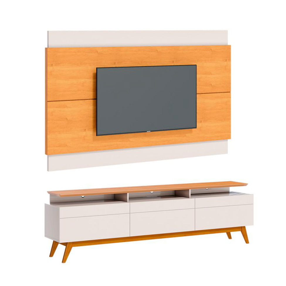 Conjunto de Rack com Painel para TV até 60 polegadas Classic Nature e Off White 218 cm