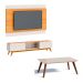 Conjunto de Rack com Painel para TV até 60 polegadas e Mesa de Centro Classic II Nature e Off White 180 cm