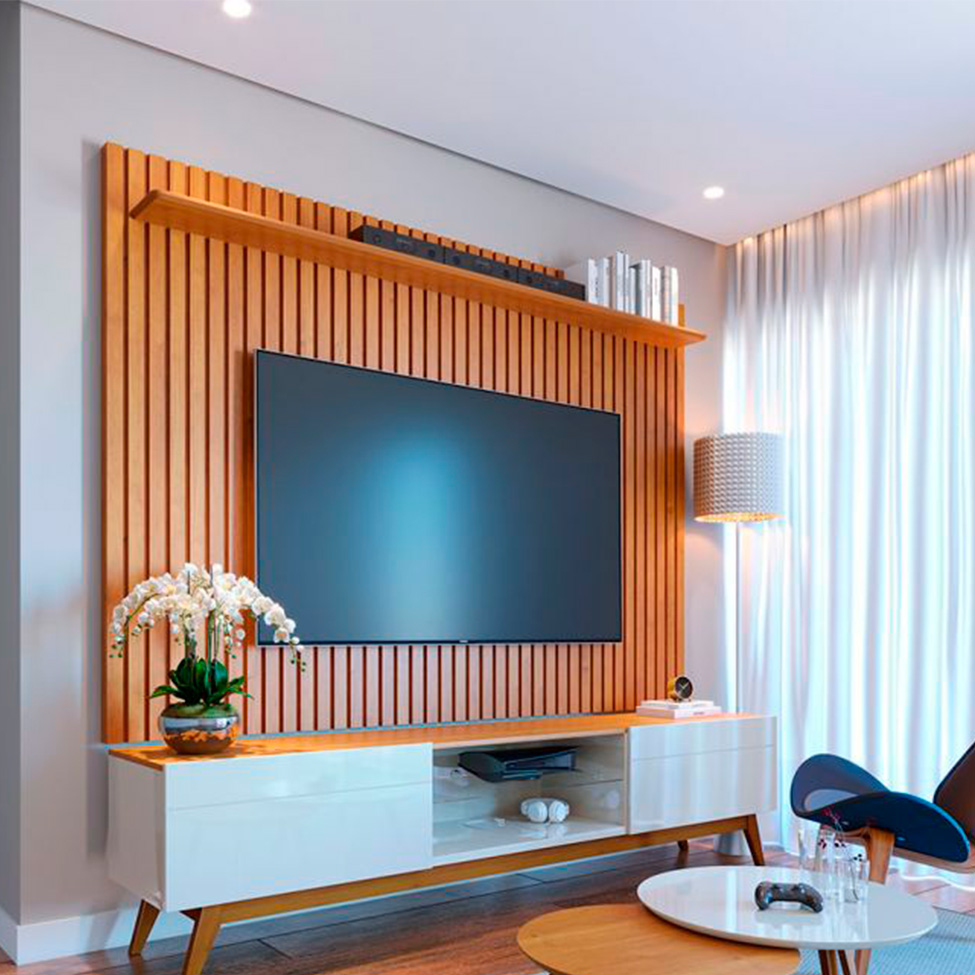 Conjunto de Rack com Painel para TV até 70 polegadas e Mesas de Centro Classic II Nature e Off White