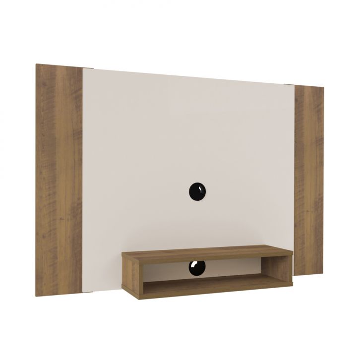 Conjunto de Sala de Estar Cine com Painel para TV até 40 polegadas, Mesa de Centro e Mesa Lateral Pinho e Off White