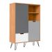 Conjunto de Sala de Estar Estocolmo com Rack 1 PT 2 GV, Adega 2 PT 1 GV, Mesa de Centro 2 GV e Estante 2 PT Carvalho e Cinza