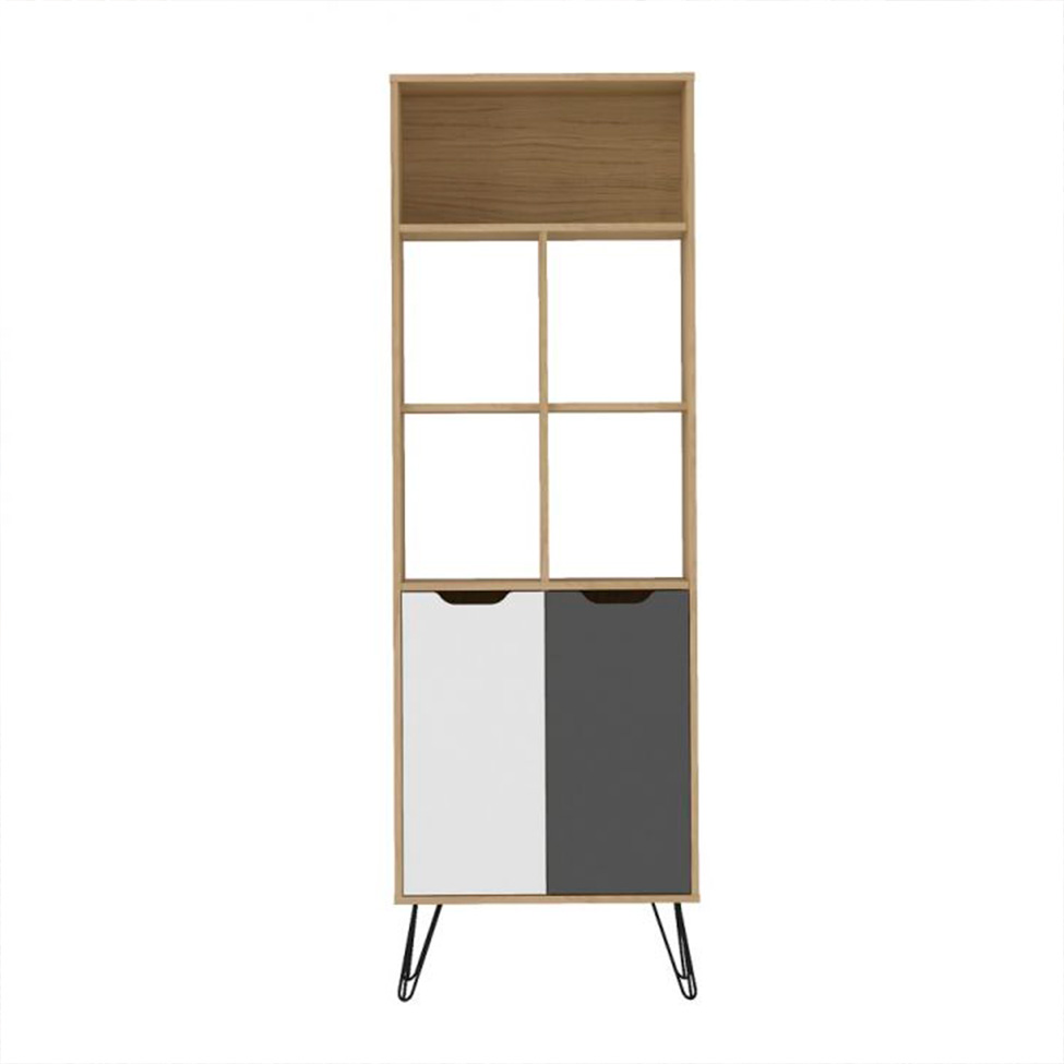 Conjunto de Sala de Estar Estocolmo com Rack 1 PT 2 GV, Adega 2 PT 1 GV, Mesa de Centro 2 GV e Estante 2 PT Carvalho e Cinza