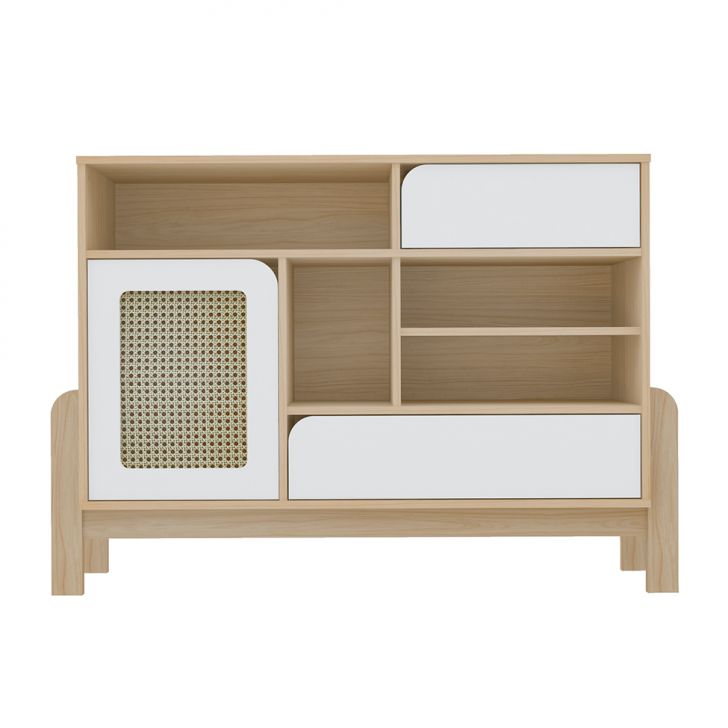 Conjunto de Sala de Estar Nature com Rack para TV até 65 polegadas 1 PT 2 GV, Buffet e Mesa de Centro Naturale e Branco