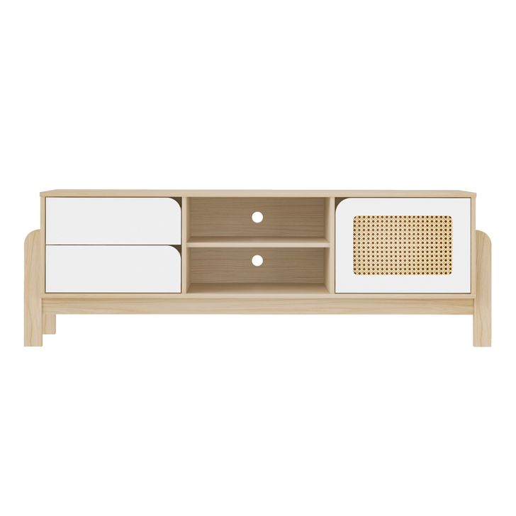 Conjunto de Sala de Estar Nature com Rack para TV até 65 polegadas 1 PT 2 GV, Buffet e Mesa de Centro Naturale e Branco