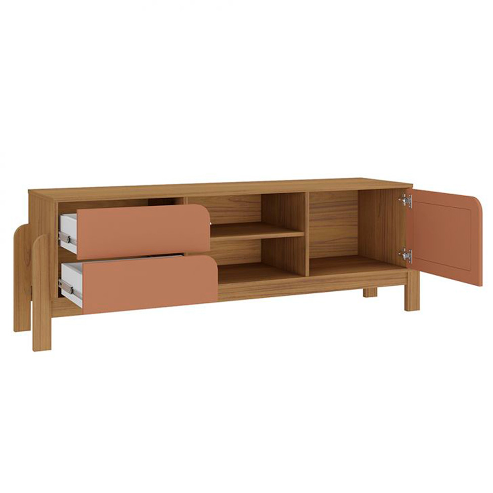 Conjunto de Sala de Estar Nature com Rack para TV até 65 polegadas, Buffet 1 PT 2 GV e Mesa Lateral Carvalho e Terracota
