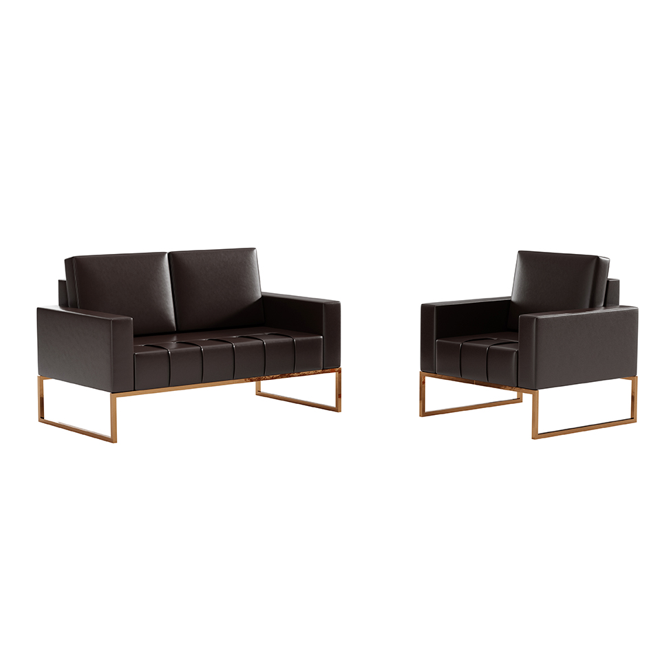 Conjunto de Sofá 2 Lugares com 1 Poltrona Atena Revestimento Sintético Café